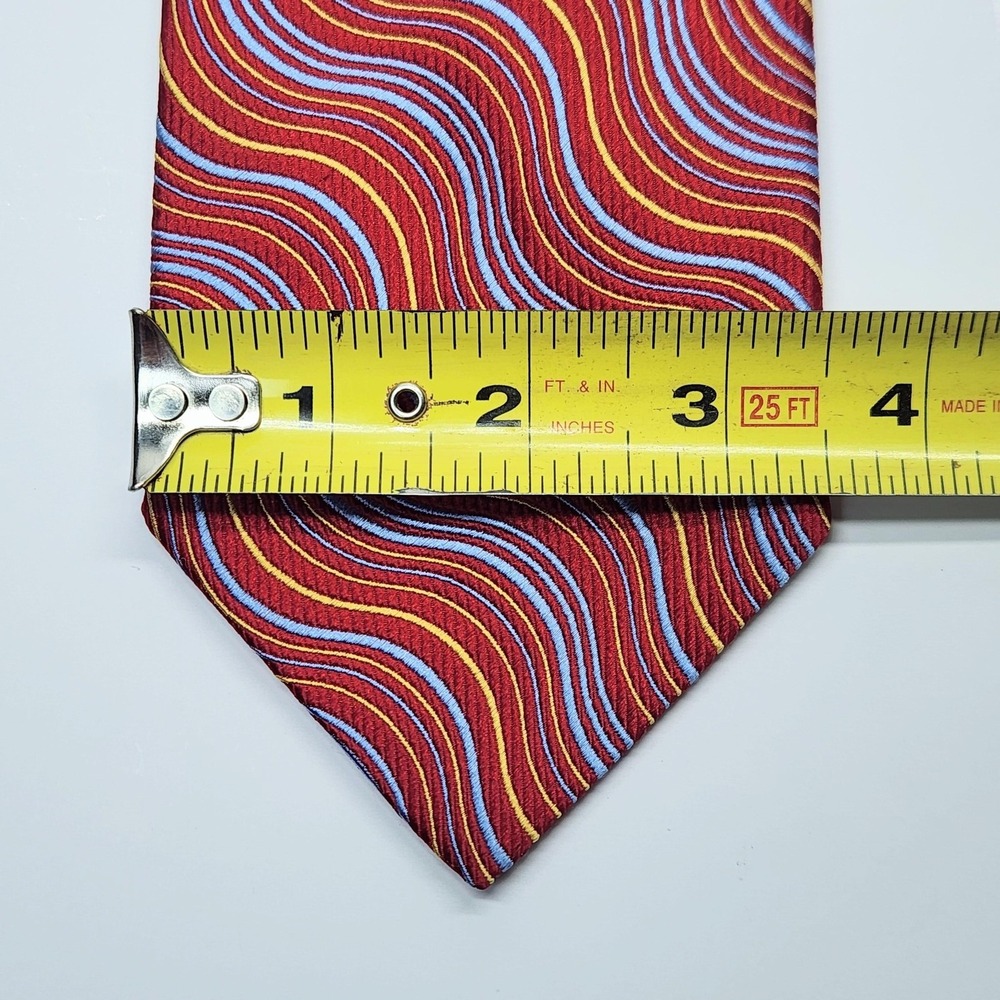 Louis Dell'Olio Tie 100% Silk Handmade Italy Mens One Size Red Wavy Stripe - Picture 4 of 7